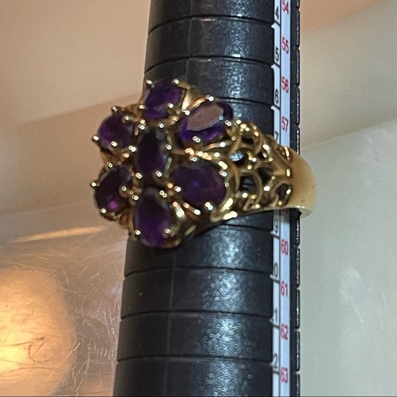 🍇Fabulous Vintage Style 14k Gold Over Silver Filigree Amethyst Flower Ring! - Picture 8 of 15